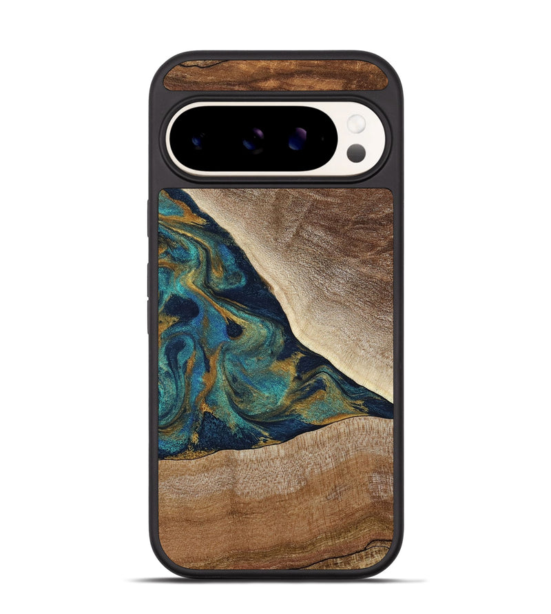 Pixel 9 Wood Phone Case - Sue (Teal & Gold, 790076)