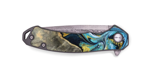 EDC Wood Pocket Knife - Shyanne (Teal & Gold, 790096)