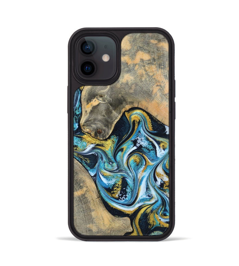 iPhone 12 Wood Phone Case - Shyanne (Teal & Gold, 790096)