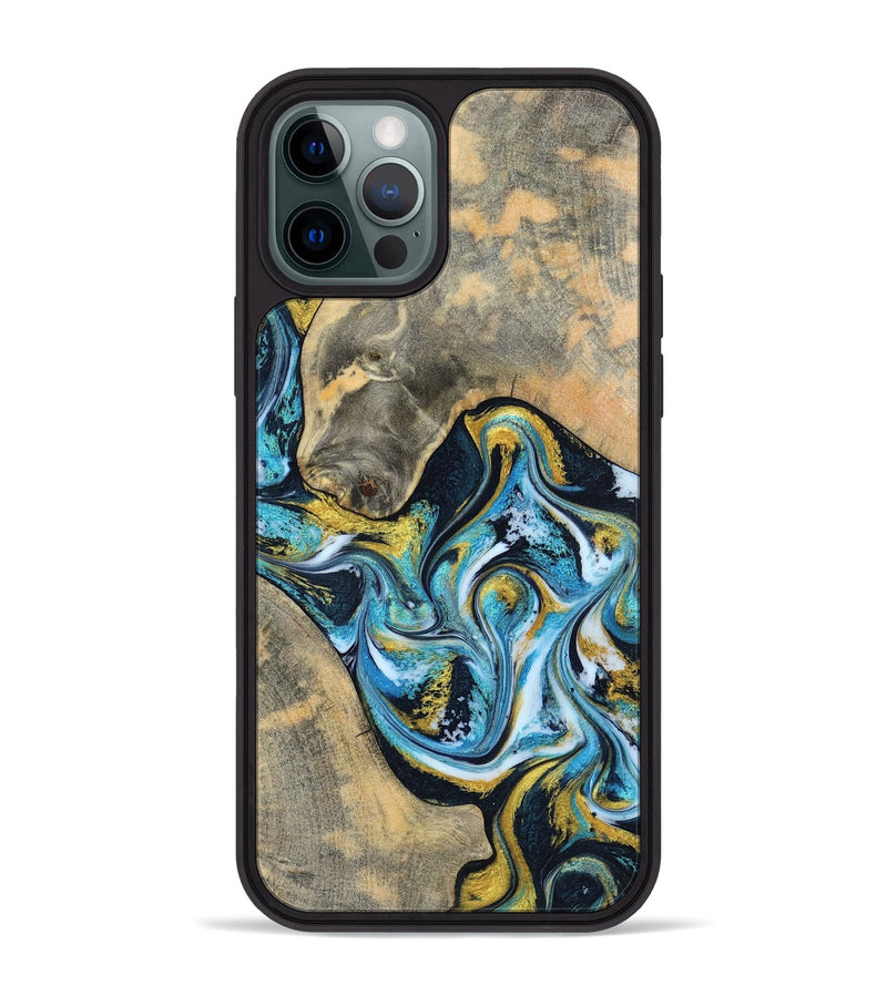 iPhone 12 Pro Max Wood Phone Case - Shyanne (Teal & Gold, 790096)