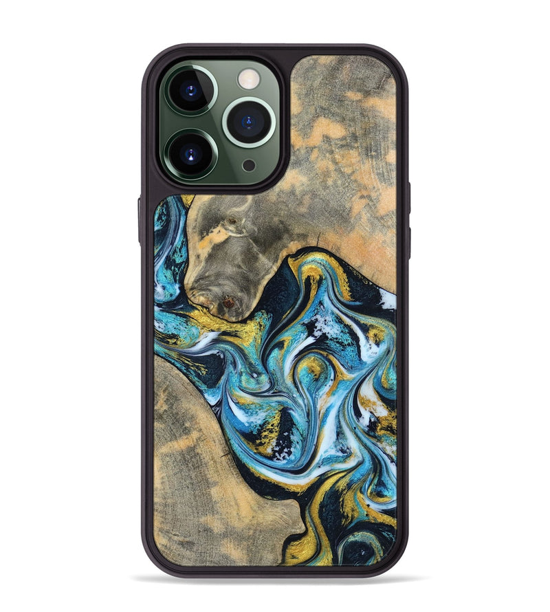 iPhone 13 Pro Max Wood Phone Case - Shyanne (Teal & Gold, 790096)