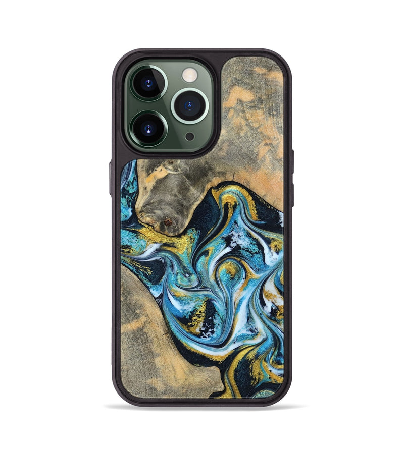 iPhone 13 Pro Wood Phone Case - Shyanne (Teal & Gold, 790096)