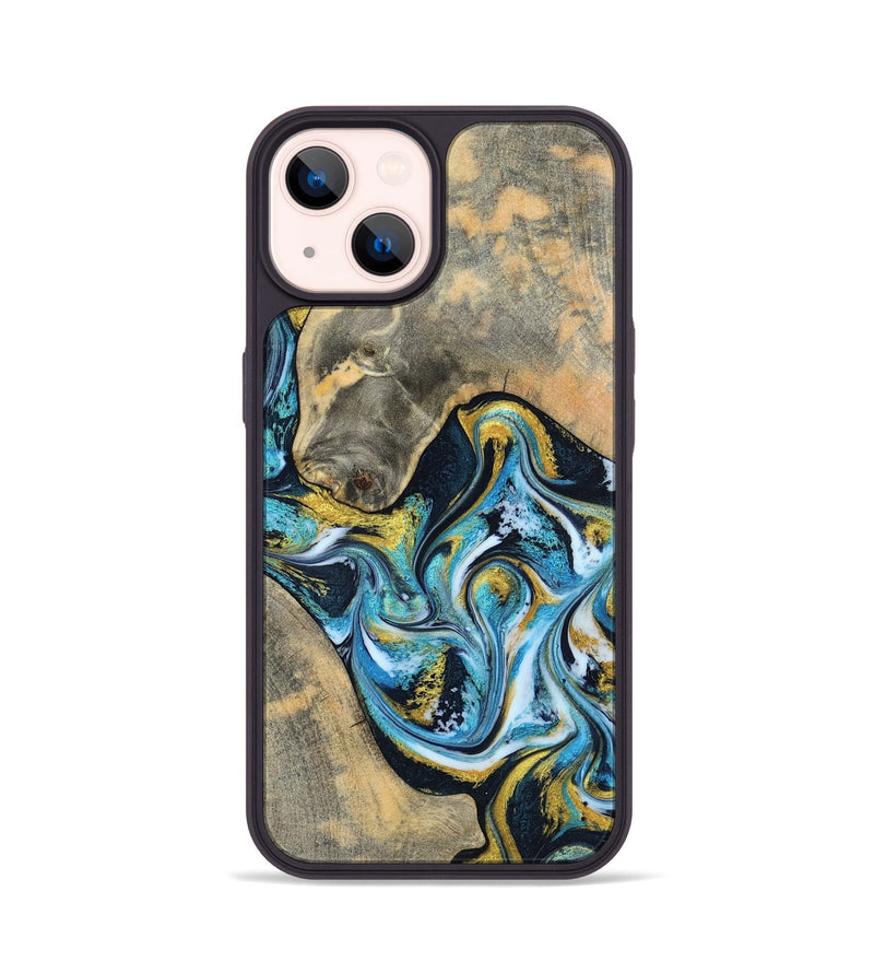 iPhone 14 Wood Phone Case - Shyanne (Teal & Gold, 790096)