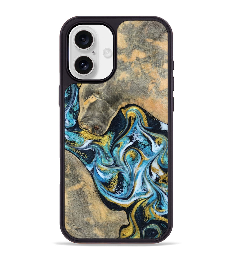iPhone 16 Plus Wood Phone Case - Shyanne (Teal & Gold, 790096)