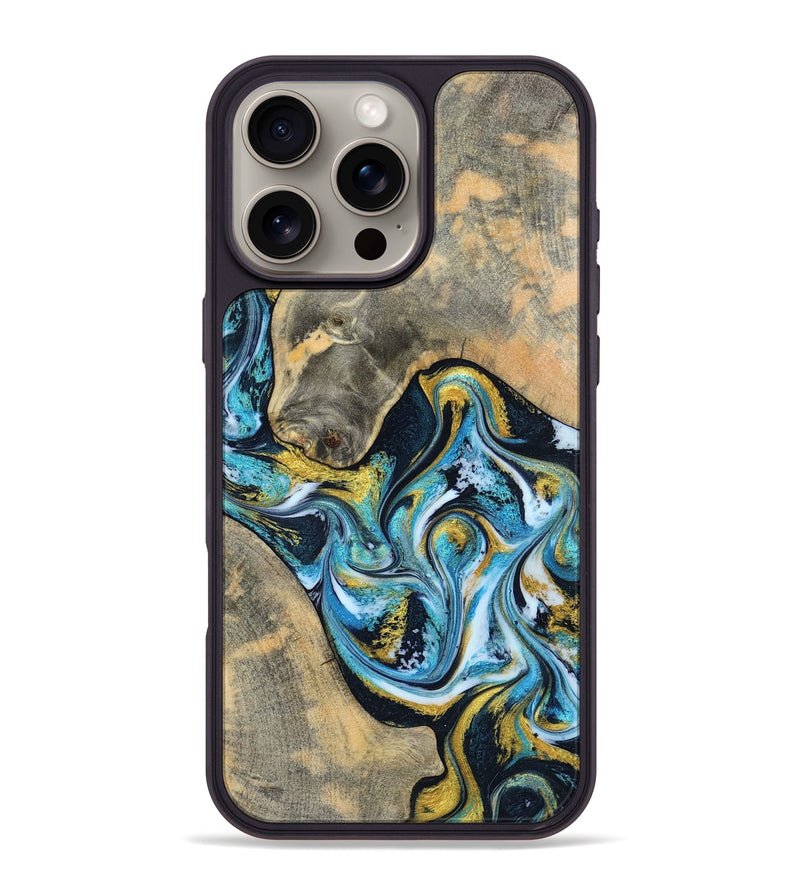 iPhone 16 Pro Max Wood Phone Case - Shyanne (Teal & Gold, 790096)