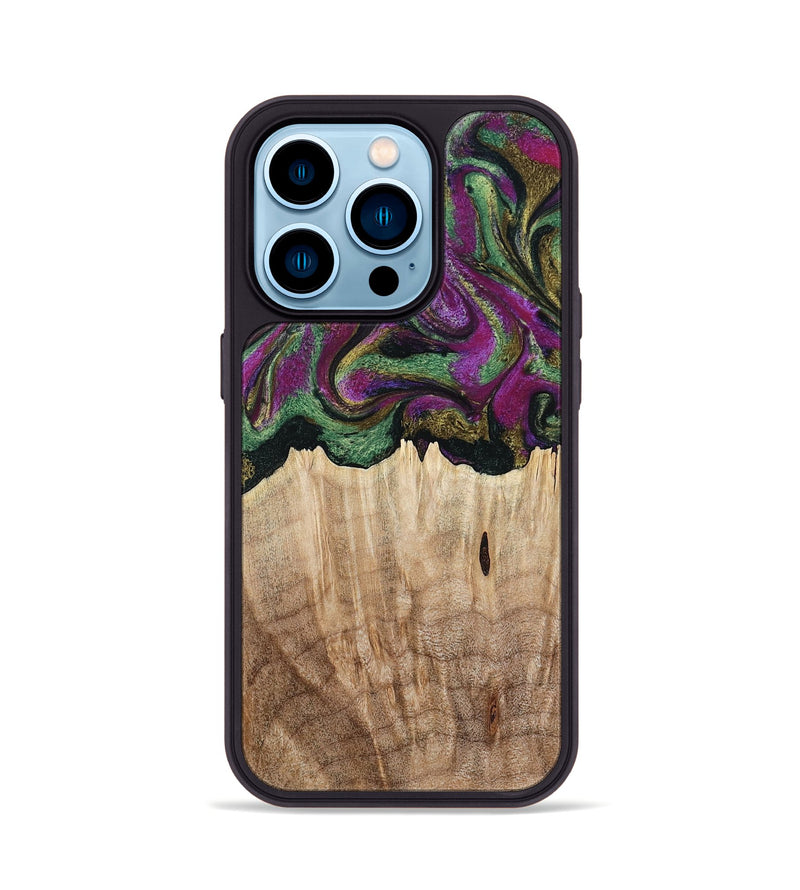 iPhone 14 Pro Wood Phone Case - Janette (Green, 790118)