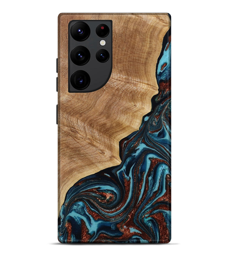 Galaxy S22 Ultra Wood Live Edge Phone Case - Ricky (Teal & Gold, 790175)