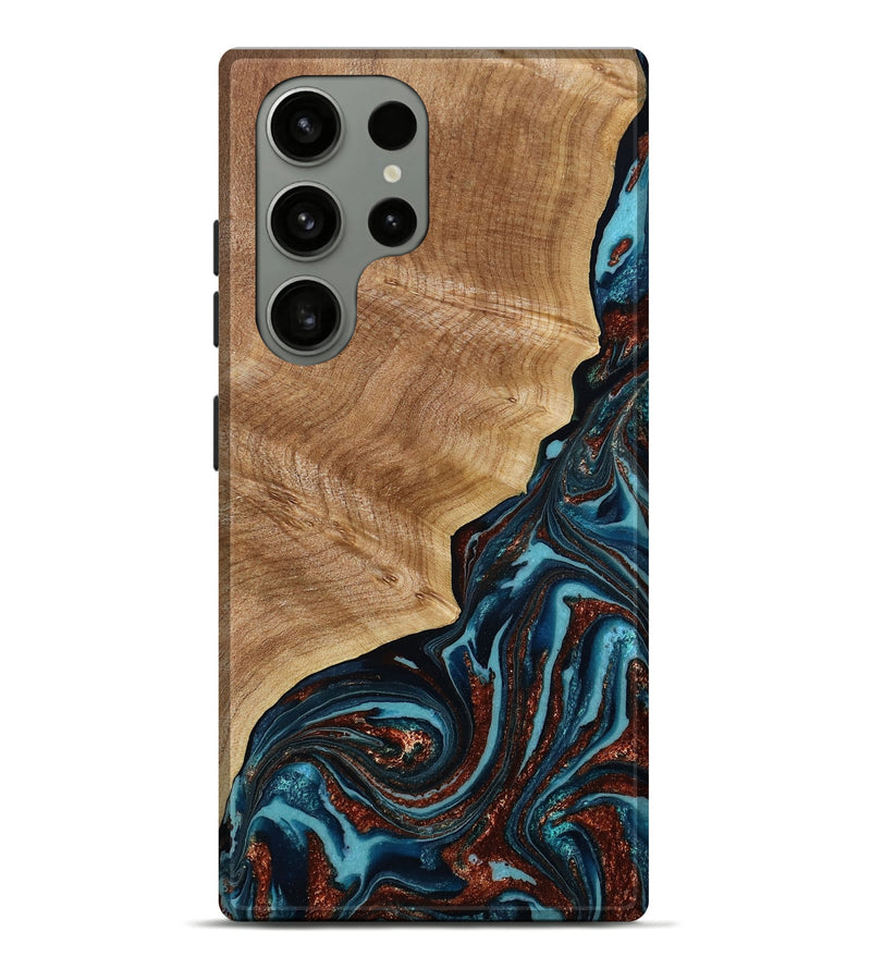 Galaxy S23 Ultra Wood Live Edge Phone Case - Ricky (Teal & Gold, 790175)