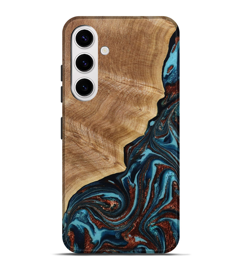Galaxy S25 Plus Wood Live Edge Phone Case - Ricky (Teal & Gold, 790175)