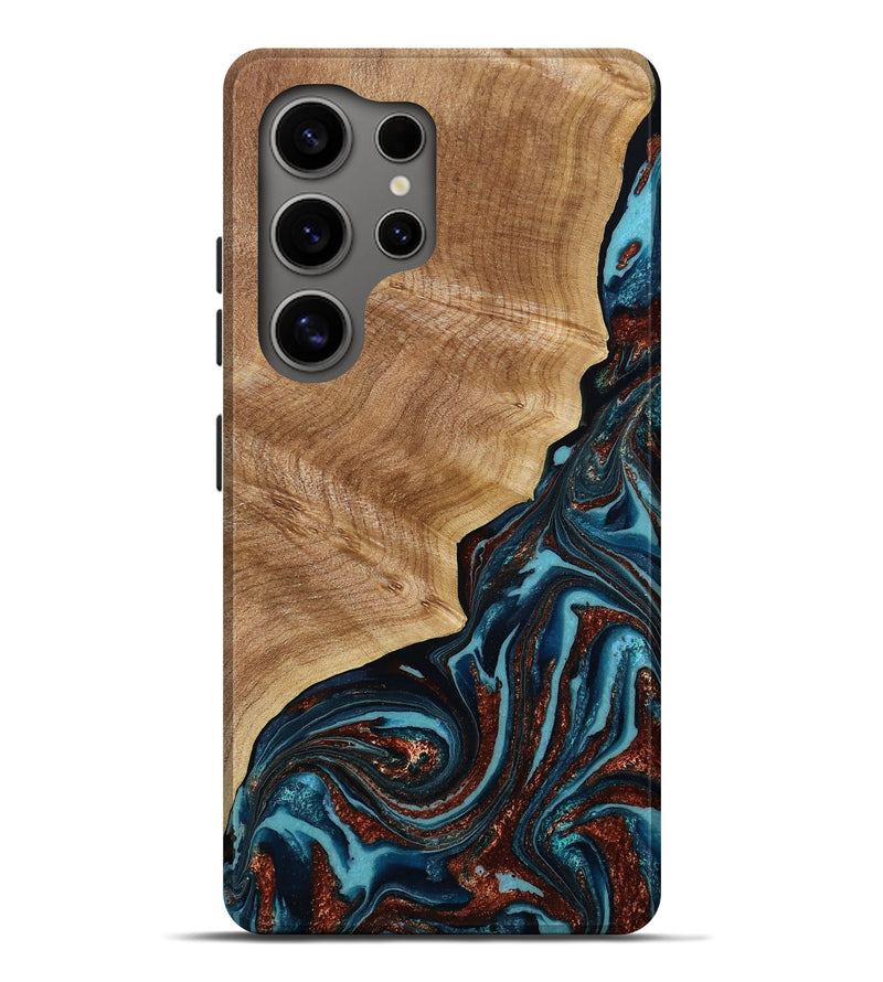 Galaxy S25 Ultra Wood Live Edge Phone Case - Ricky (Teal & Gold, 790175)