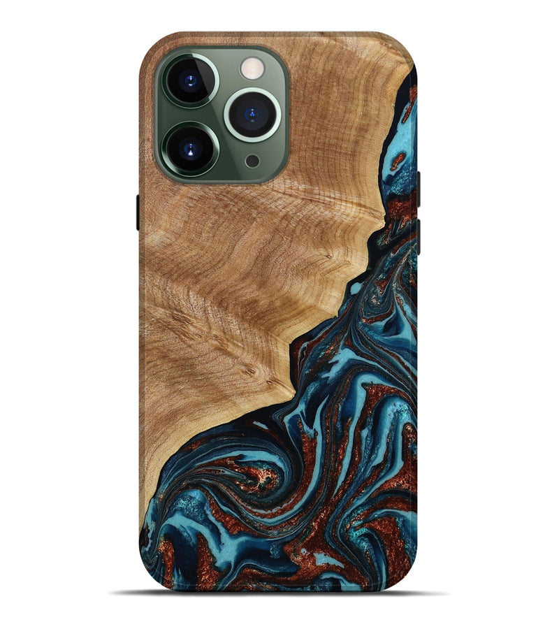 iPhone 13 Pro Max Wood Live Edge Phone Case - Ricky (Teal & Gold, 790175)