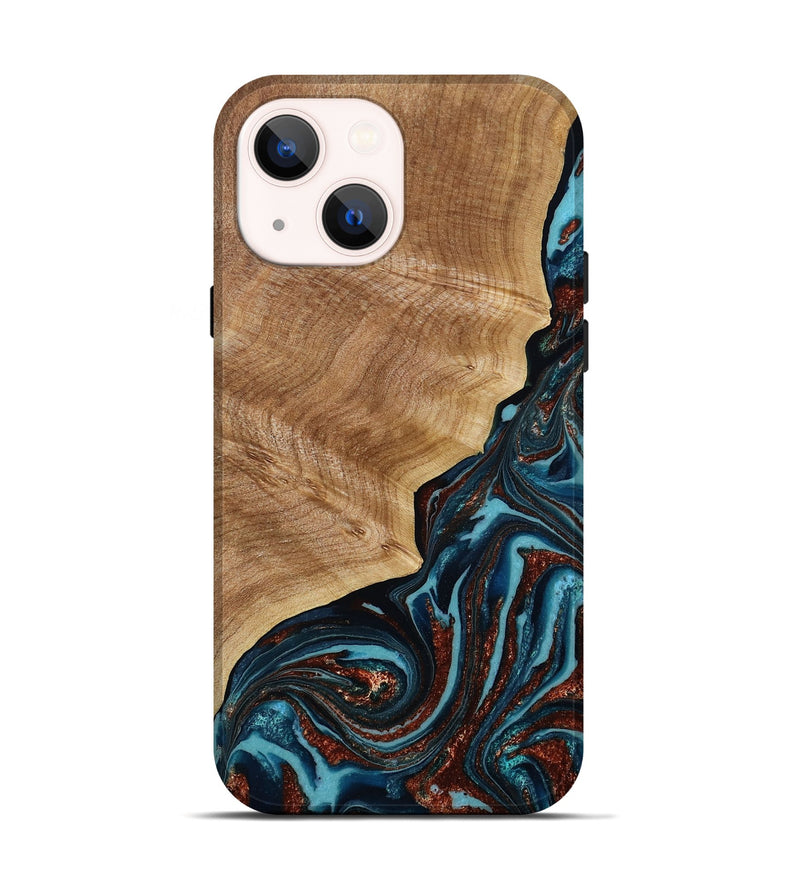 iPhone 14 Wood Live Edge Phone Case - Ricky (Teal & Gold, 790175)