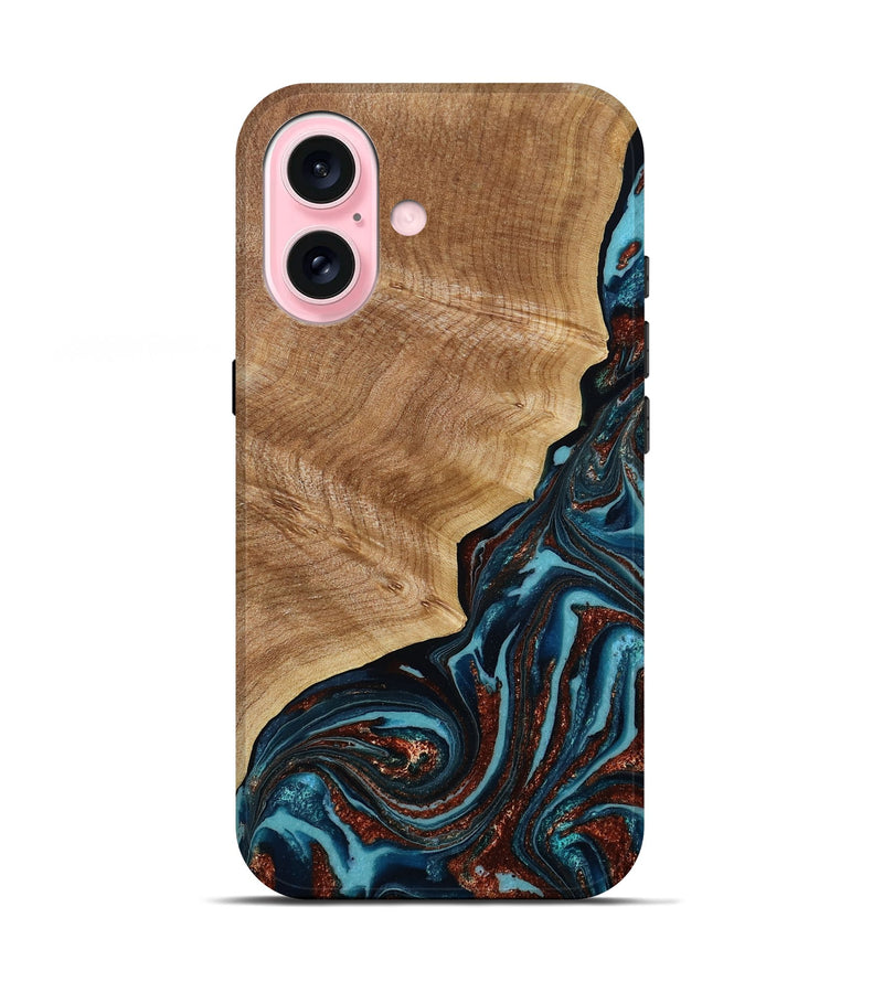 iPhone 17 Wood Live Edge Phone Case - Ricky (Teal & Gold, 790175)