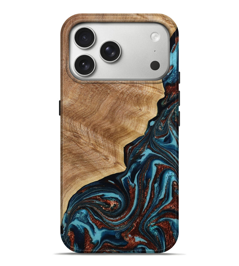 iPhone 17 Pro Max Wood Live Edge Phone Case - Ricky (Teal & Gold, 790175)