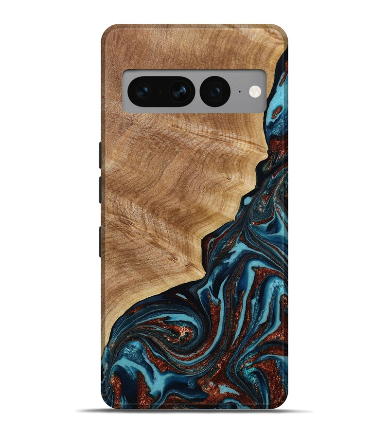 Pixel 7 Pro Wood Live Edge Phone Case - Ricky (Teal & Gold, 790175)