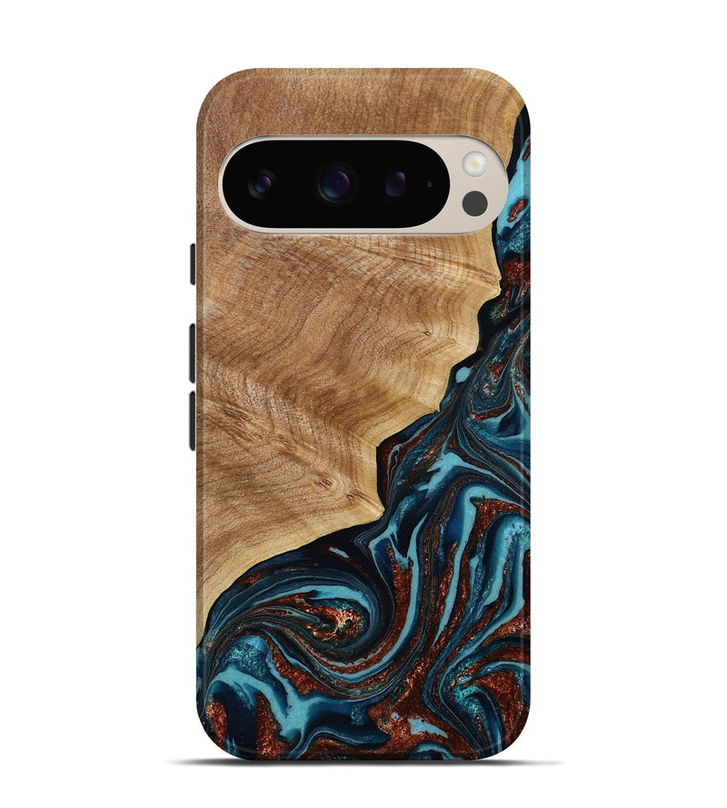 Pixel 9 Pro Wood Live Edge Phone Case - Ricky (Teal & Gold, 790175)