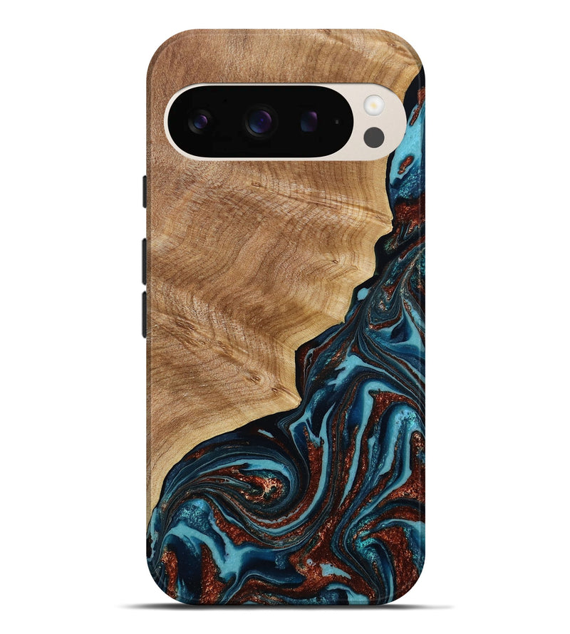 Pixel 9 Pro XL Wood Live Edge Phone Case - Ricky (Teal & Gold, 790175)