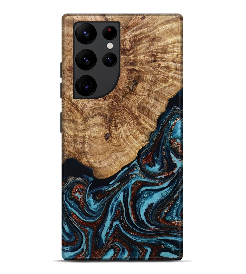 Galaxy S22 Ultra Wood Live Edge Phone Case - Kwame (Teal & Gold, 790176)