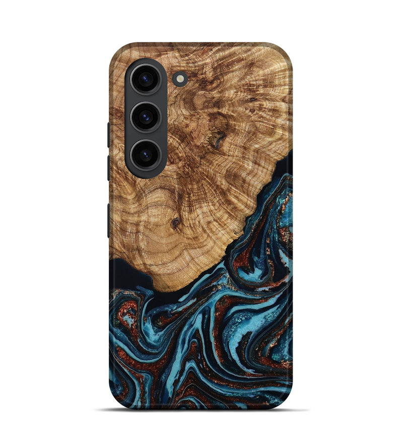 Galaxy S23 Wood Live Edge Phone Case - Kwame (Teal & Gold, 790176)