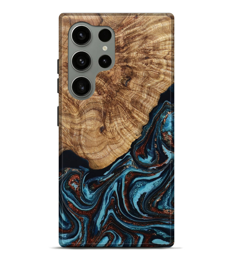 Galaxy S24 Ultra Wood Live Edge Phone Case - Kwame (Teal & Gold, 790176)