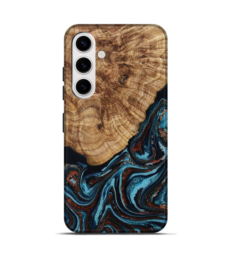 Galaxy S25 Wood Live Edge Phone Case - Kwame (Teal & Gold, 790176)