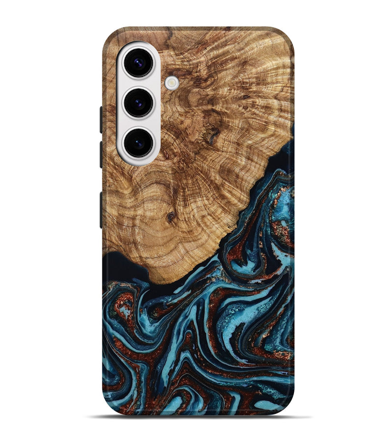 Galaxy S25 Plus Wood Live Edge Phone Case - Kwame (Teal & Gold, 790176)