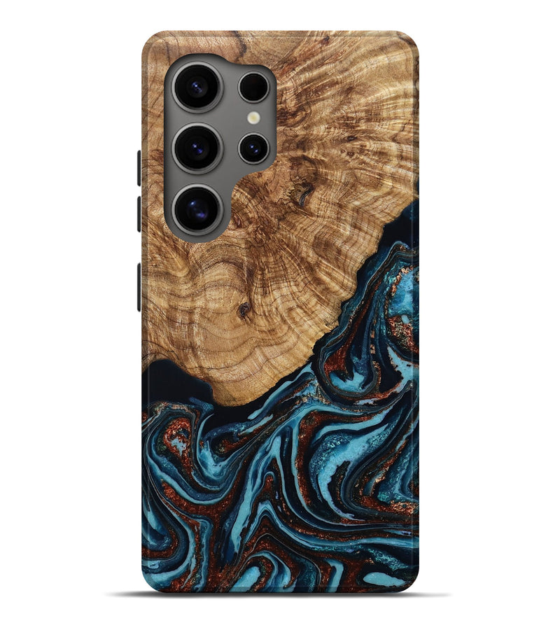 Galaxy S25 Ultra Wood Live Edge Phone Case - Kwame (Teal & Gold, 790176)