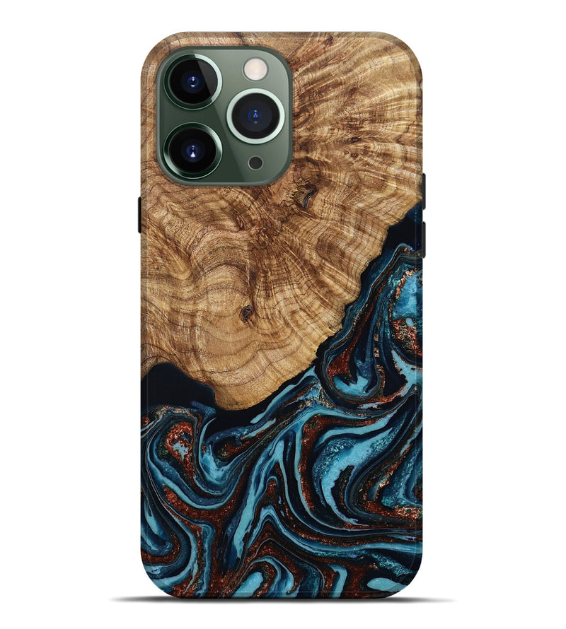 iPhone 13 Pro Max Wood Live Edge Phone Case - Kwame (Teal & Gold, 790176)