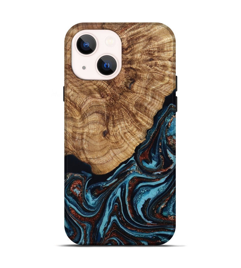 iPhone 14 Wood Live Edge Phone Case - Kwame (Teal & Gold, 790176)