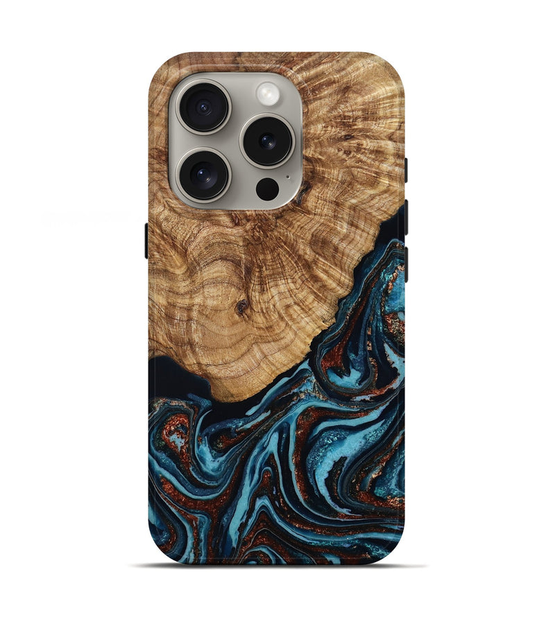 iPhone 16 Pro Wood Live Edge Phone Case - Kwame (Teal & Gold, 790176)