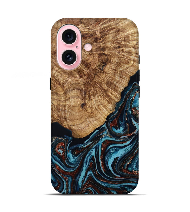 iPhone 17 Wood Live Edge Phone Case - Kwame (Teal & Gold, 790176)