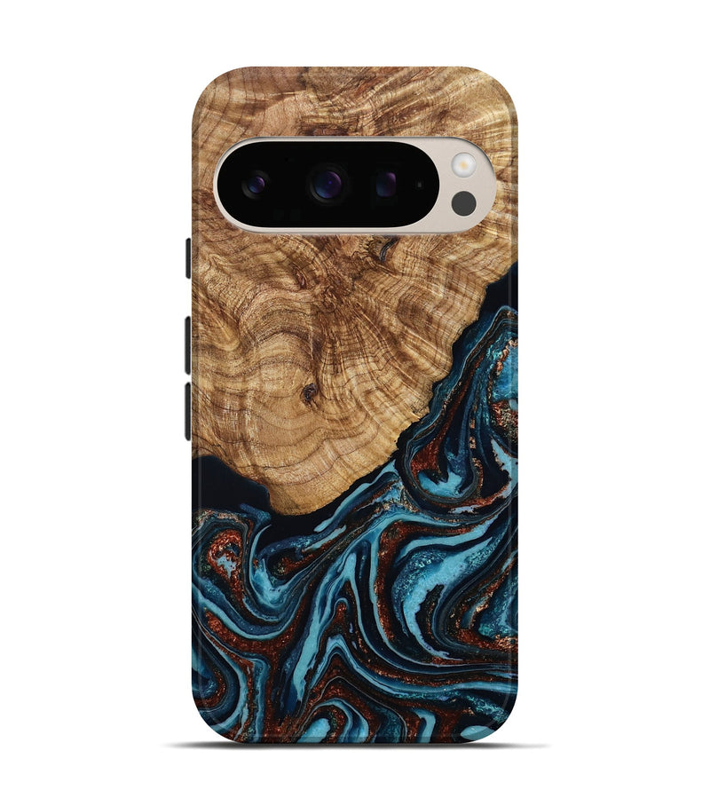 Pixel 10 Wood Live Edge Phone Case - Kwame (Teal & Gold, 790176)