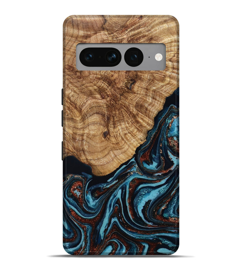 Pixel 7 Pro Wood Live Edge Phone Case - Kwame (Teal & Gold, 790176)