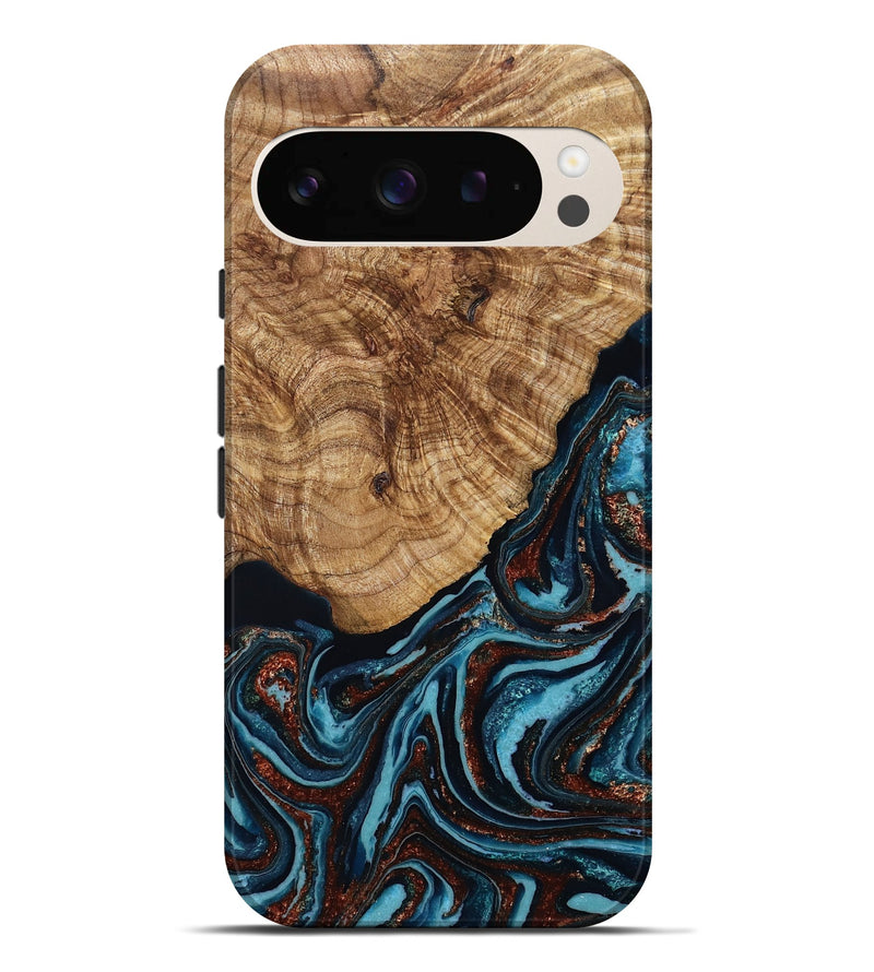 Pixel 9 Pro XL Wood Live Edge Phone Case - Kwame (Teal & Gold, 790176)