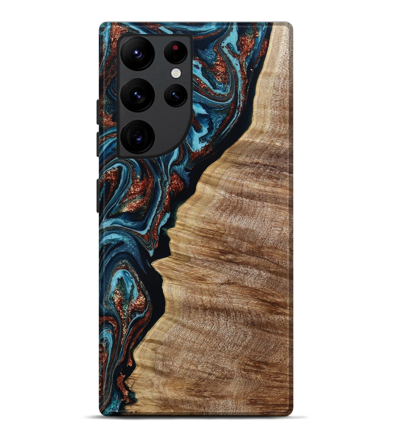 Galaxy S22 Ultra Wood Live Edge Phone Case - Liza (Teal & Gold, 790190)