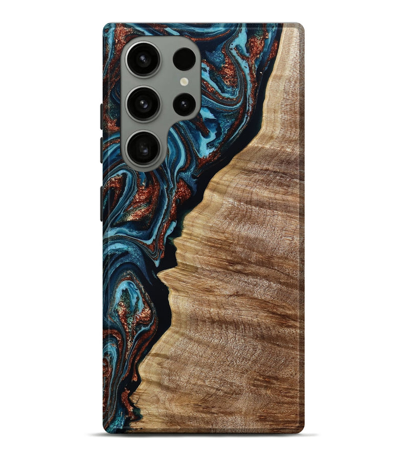 Galaxy S23 Ultra Wood Live Edge Phone Case - Liza (Teal & Gold, 790190)