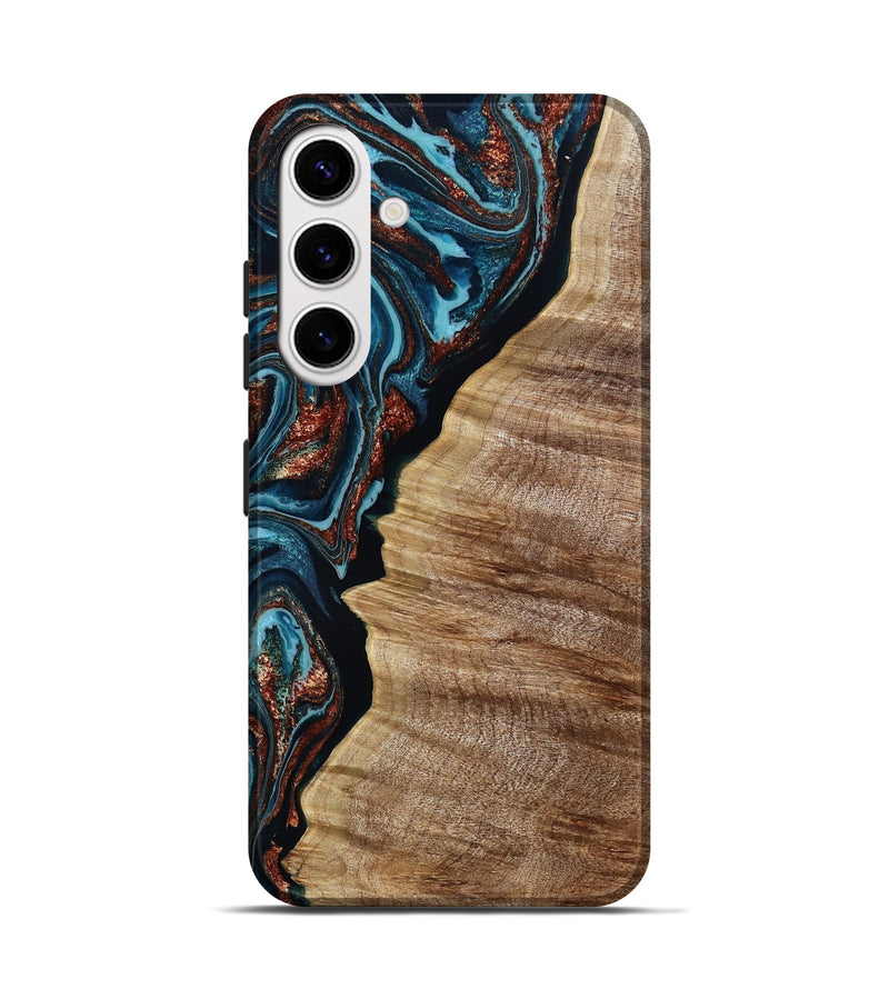 Galaxy S25 Wood Live Edge Phone Case - Liza (Teal & Gold, 790190)