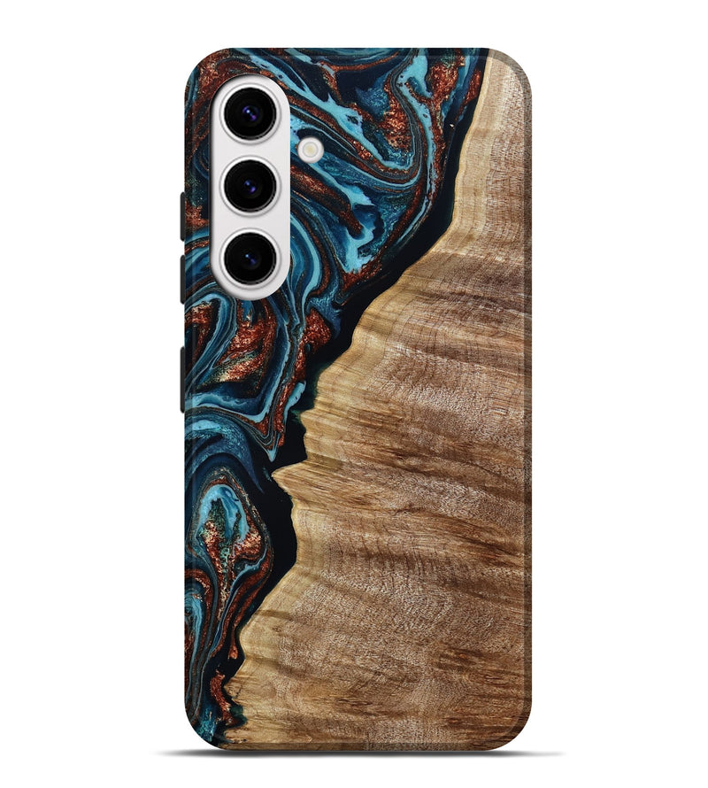 Galaxy S25 Plus Wood Live Edge Phone Case - Liza (Teal & Gold, 790190)
