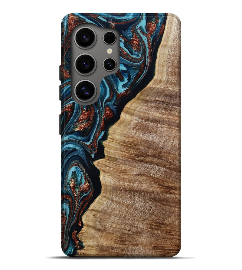 Galaxy S25 Ultra Wood Live Edge Phone Case - Liza (Teal & Gold, 790190)