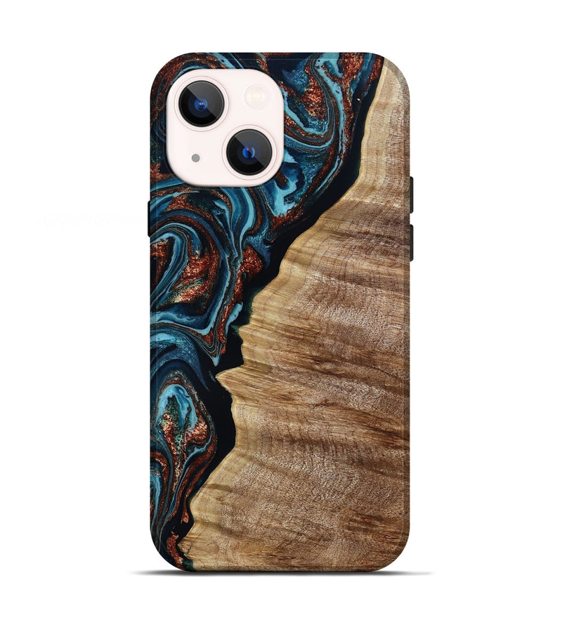 iPhone 13 Wood Live Edge Phone Case - Liza (Teal & Gold, 790190)
