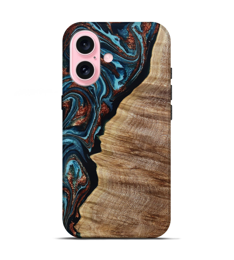 iPhone 17 Wood Live Edge Phone Case - Liza (Teal & Gold, 790190)
