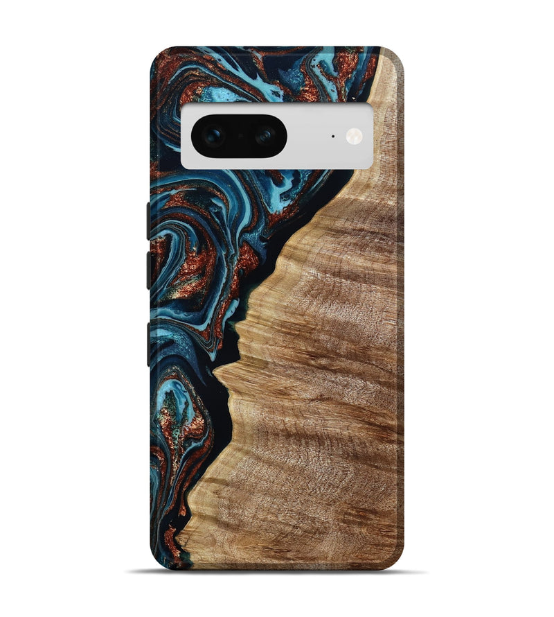 Pixel 7 Wood Live Edge Phone Case - Liza (Teal & Gold, 790190)