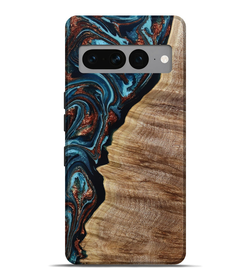 Pixel 7 Pro Wood Live Edge Phone Case - Liza (Teal & Gold, 790190)
