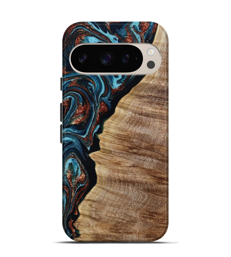 Pixel 9 Wood Live Edge Phone Case - Liza (Teal & Gold, 790190)