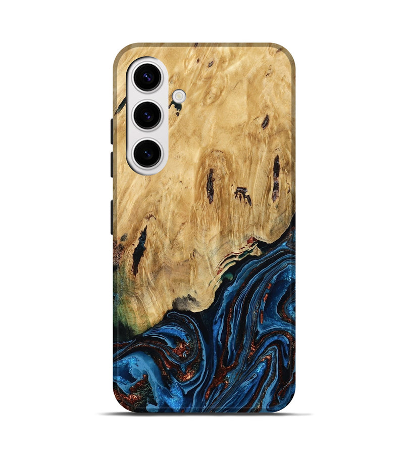 Galaxy S25 Wood Live Edge Phone Case - Hildred (Teal & Gold, 790195)