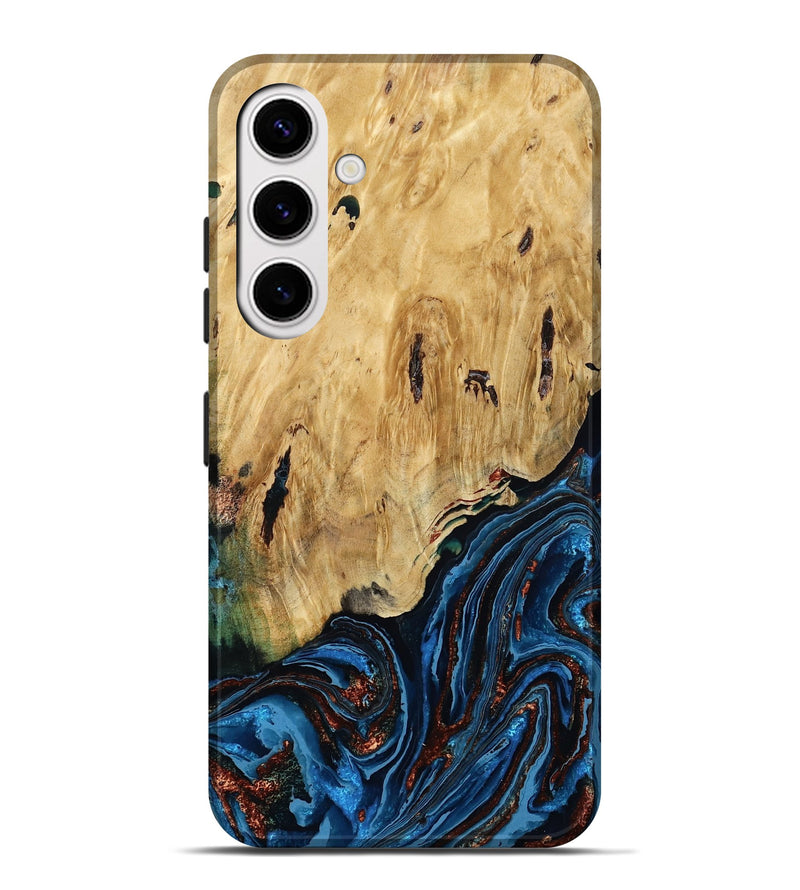 Galaxy S25 Plus Wood Live Edge Phone Case - Hildred (Teal & Gold, 790195)