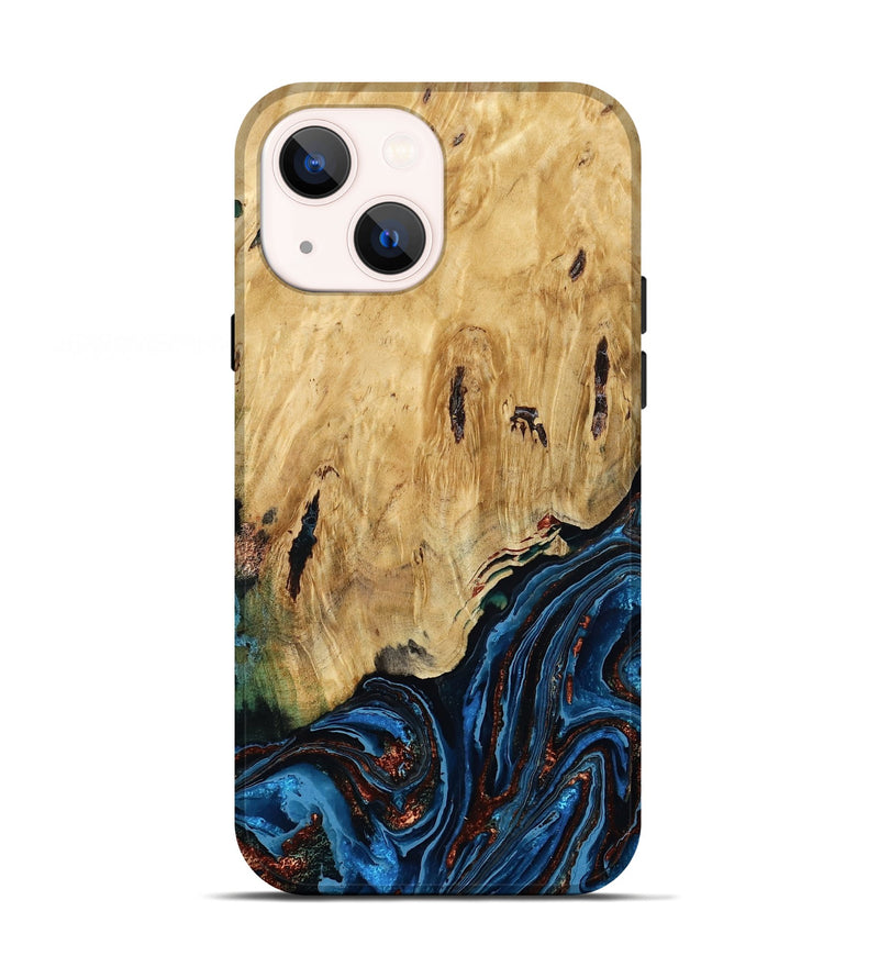 iPhone 13 Wood Live Edge Phone Case - Hildred (Teal & Gold, 790195)