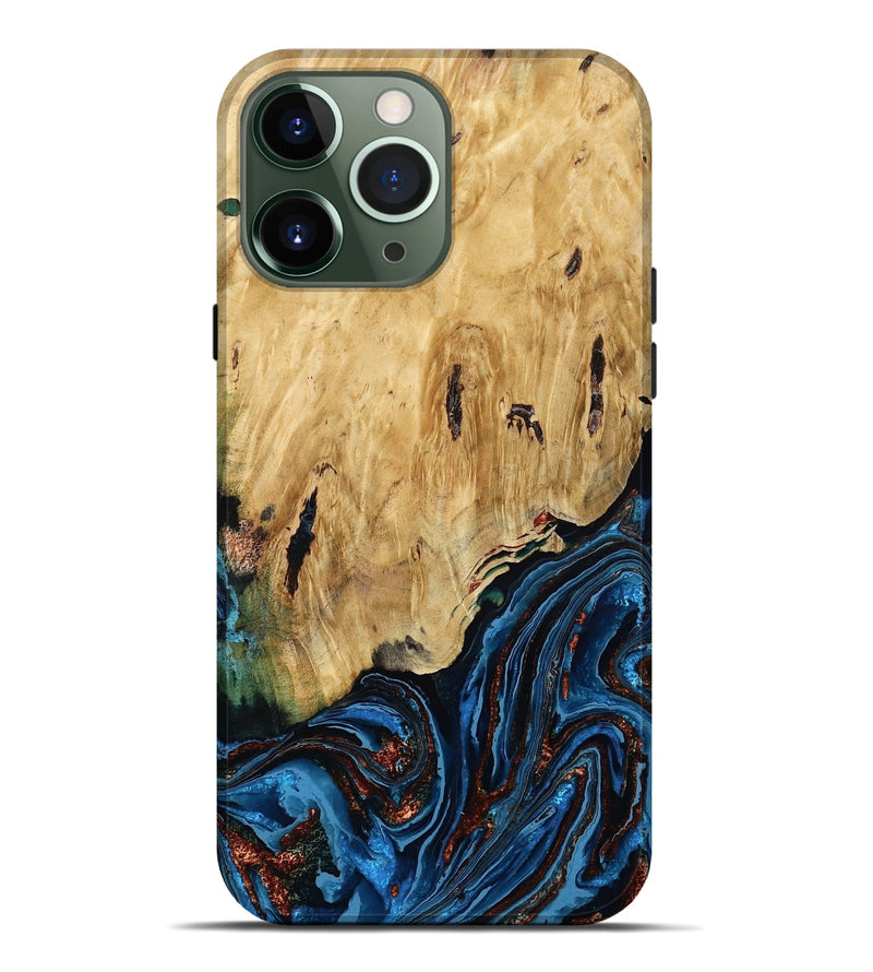 iPhone 13 Pro Max Wood Live Edge Phone Case - Hildred (Teal & Gold, 790195)