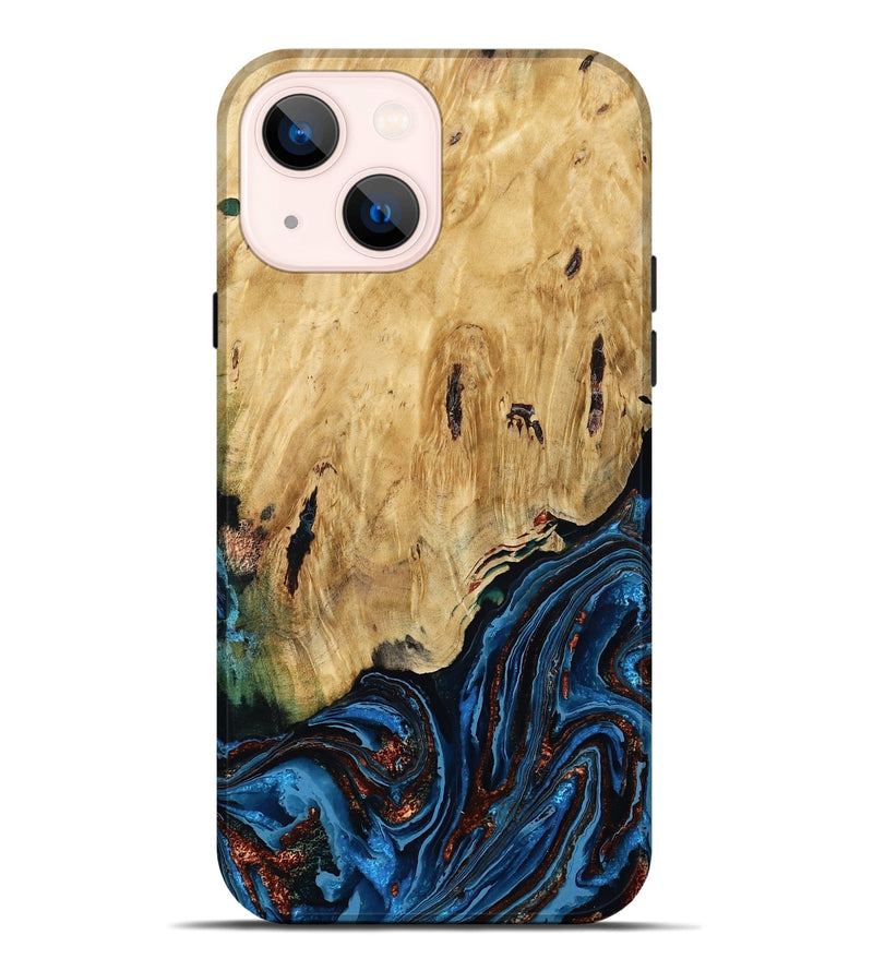 iPhone 14 Plus Wood Live Edge Phone Case - Hildred (Teal & Gold, 790195)