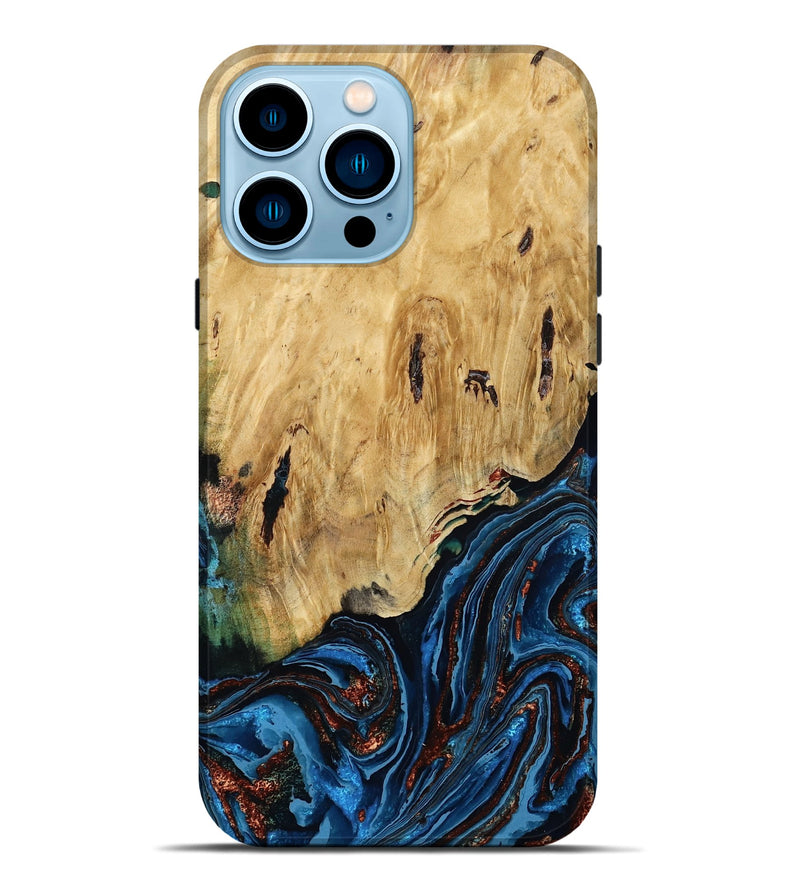 iPhone 14 Pro Max Wood Live Edge Phone Case - Hildred (Teal & Gold, 790195)